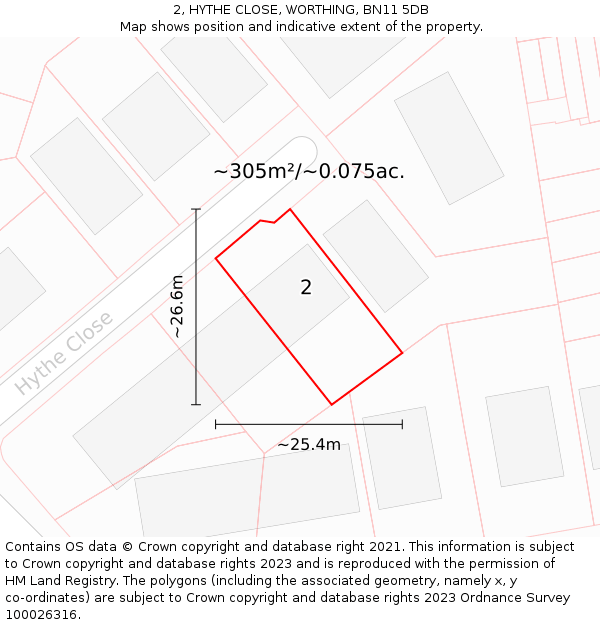 2, HYTHE CLOSE, WORTHING, BN11 5DB: Plot and title map