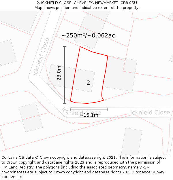 2, ICKNIELD CLOSE, CHEVELEY, NEWMARKET, CB8 9SU: Plot and title map