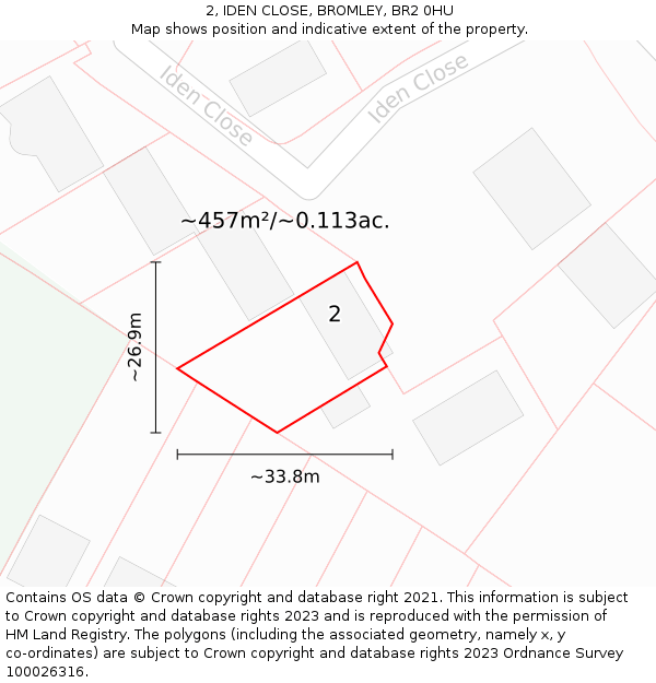 2, IDEN CLOSE, BROMLEY, BR2 0HU: Plot and title map