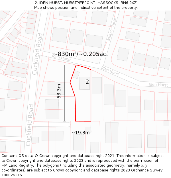 2, IDEN HURST, HURSTPIERPOINT, HASSOCKS, BN6 9XZ: Plot and title map
