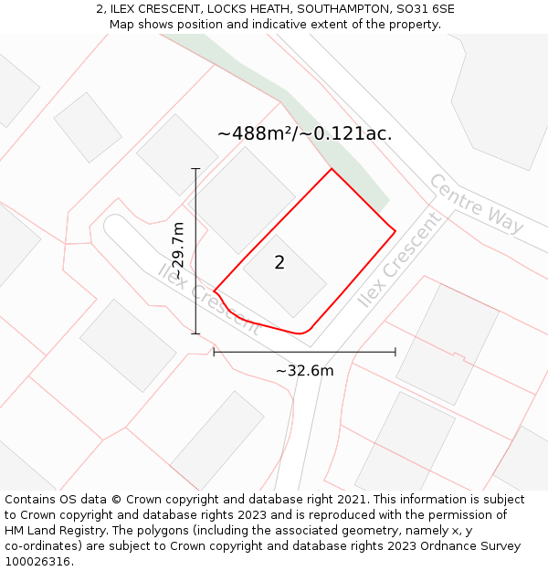 2, ILEX CRESCENT, LOCKS HEATH, SOUTHAMPTON, SO31 6SE: Plot and title map