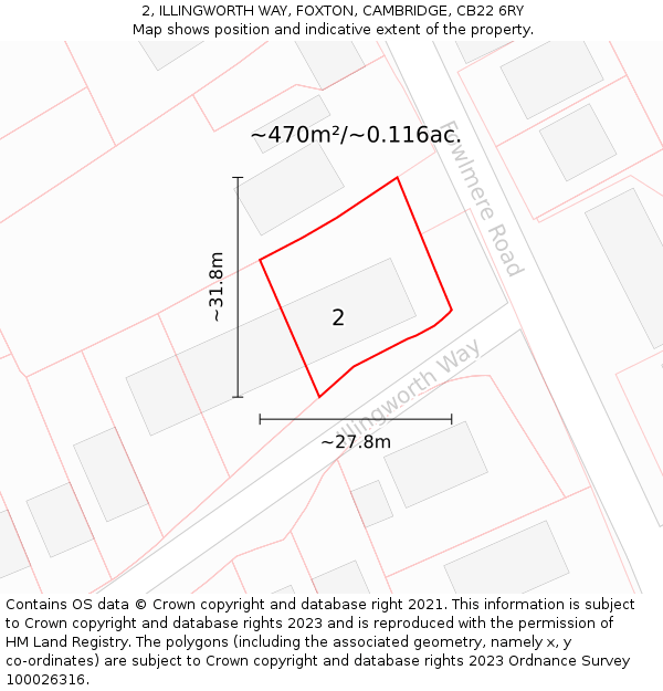 2, ILLINGWORTH WAY, FOXTON, CAMBRIDGE, CB22 6RY: Plot and title map