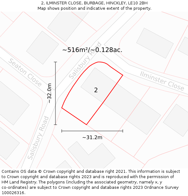 2, ILMINSTER CLOSE, BURBAGE, HINCKLEY, LE10 2BH: Plot and title map