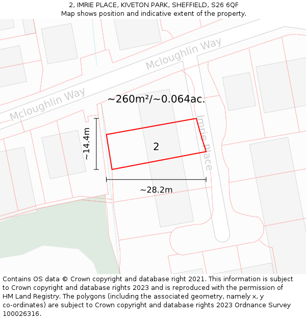 2, IMRIE PLACE, KIVETON PARK, SHEFFIELD, S26 6QF: Plot and title map