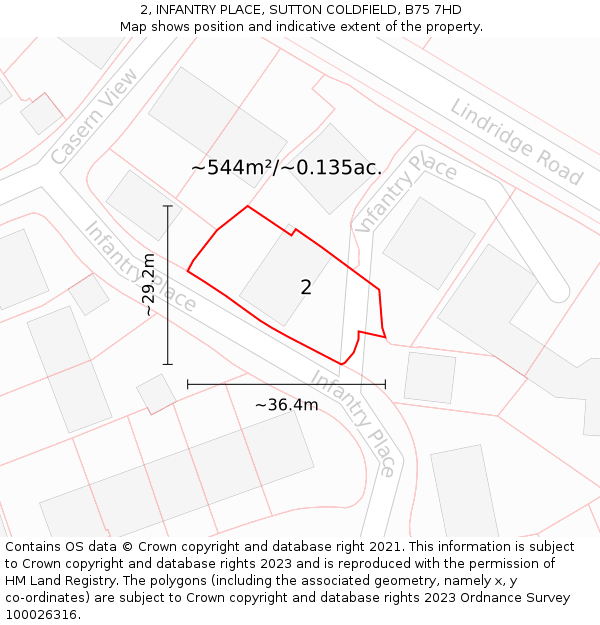 2, INFANTRY PLACE, SUTTON COLDFIELD, B75 7HD: Plot and title map