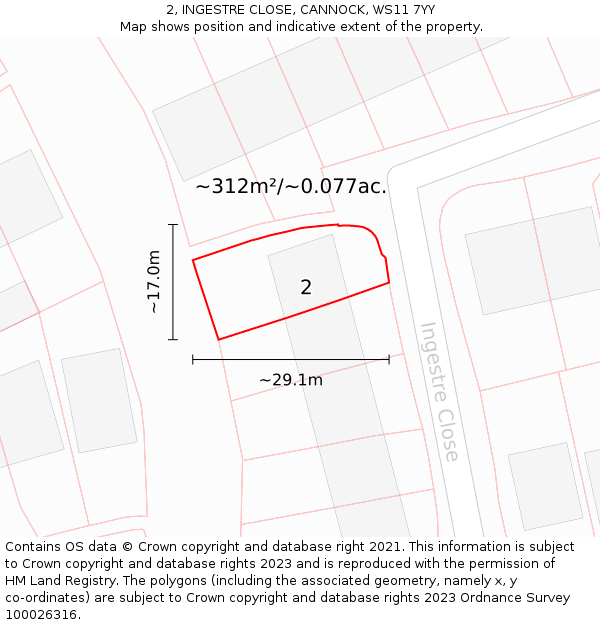 2, INGESTRE CLOSE, CANNOCK, WS11 7YY: Plot and title map