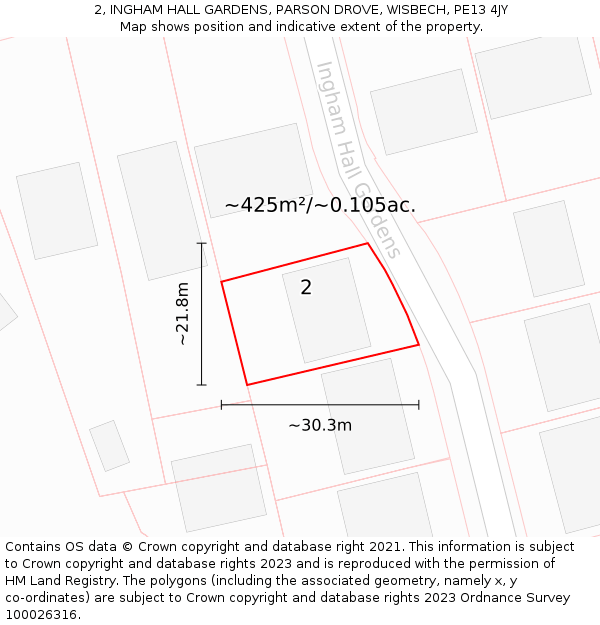 2, INGHAM HALL GARDENS, PARSON DROVE, WISBECH, PE13 4JY: Plot and title map