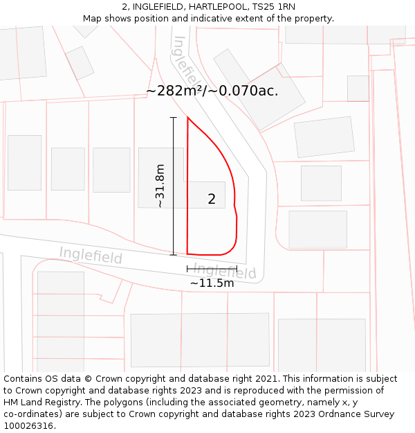 2, INGLEFIELD, HARTLEPOOL, TS25 1RN: Plot and title map