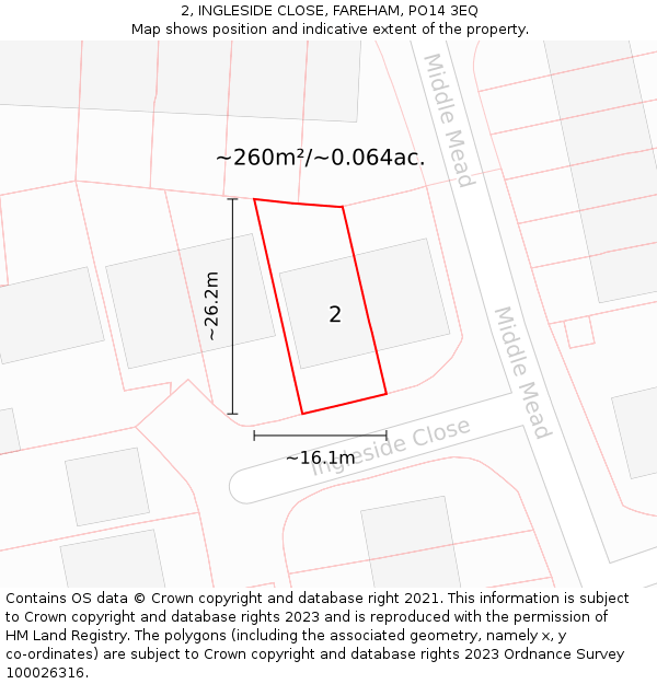 2, INGLESIDE CLOSE, FAREHAM, PO14 3EQ: Plot and title map