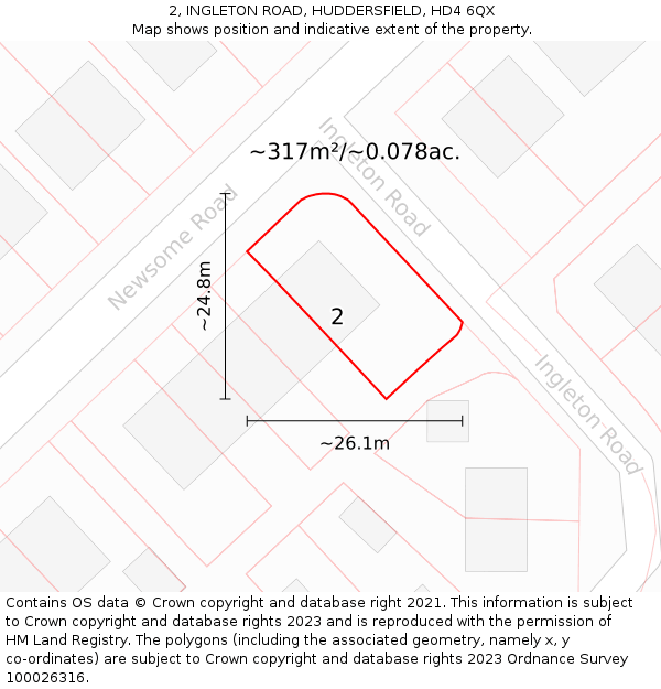 2, INGLETON ROAD, HUDDERSFIELD, HD4 6QX: Plot and title map