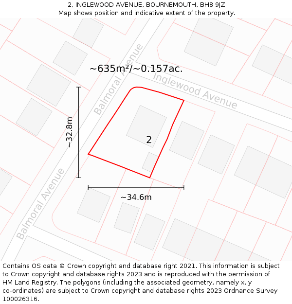 2, INGLEWOOD AVENUE, BOURNEMOUTH, BH8 9JZ: Plot and title map
