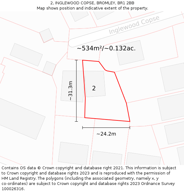 2, INGLEWOOD COPSE, BROMLEY, BR1 2BB: Plot and title map