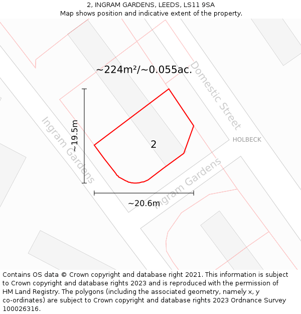2, INGRAM GARDENS, LEEDS, LS11 9SA: Plot and title map