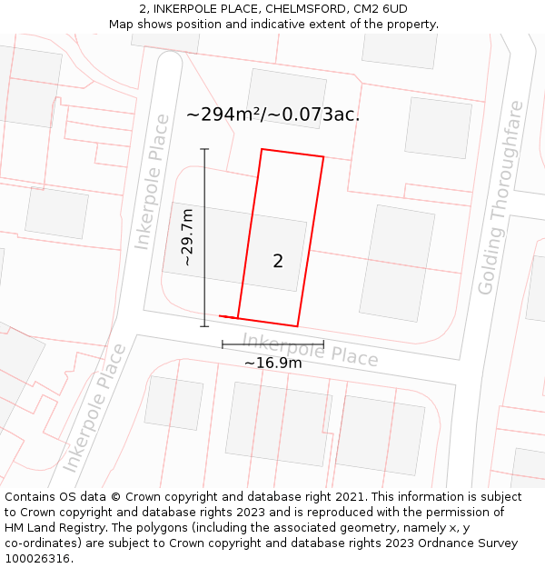 2, INKERPOLE PLACE, CHELMSFORD, CM2 6UD: Plot and title map