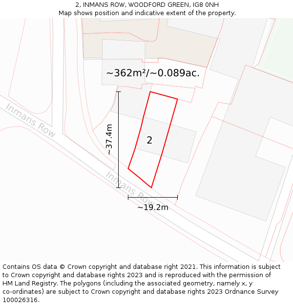2, INMANS ROW, WOODFORD GREEN, IG8 0NH: Plot and title map