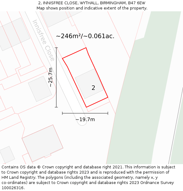2, INNISFREE CLOSE, WYTHALL, BIRMINGHAM, B47 6EW: Plot and title map