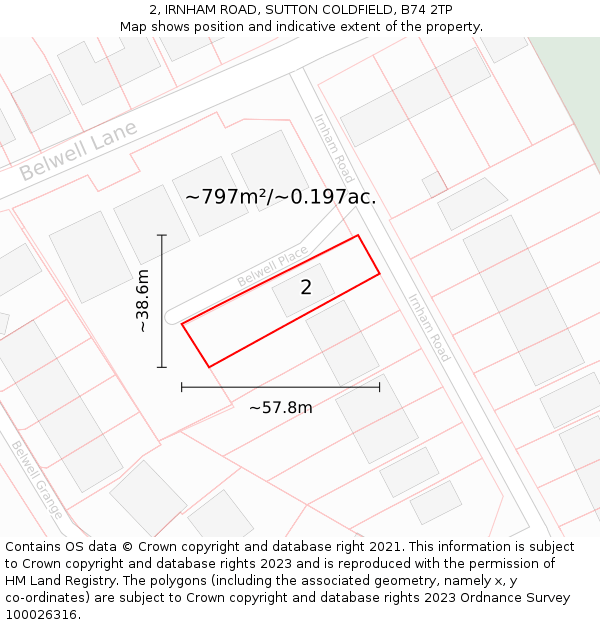2, IRNHAM ROAD, SUTTON COLDFIELD, B74 2TP: Plot and title map