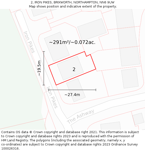 2, IRON PIKES, BRIXWORTH, NORTHAMPTON, NN6 9UW: Plot and title map