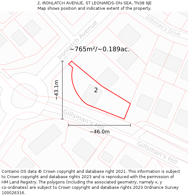 2, IRONLATCH AVENUE, ST LEONARDS-ON-SEA, TN38 9JE: Plot and title map