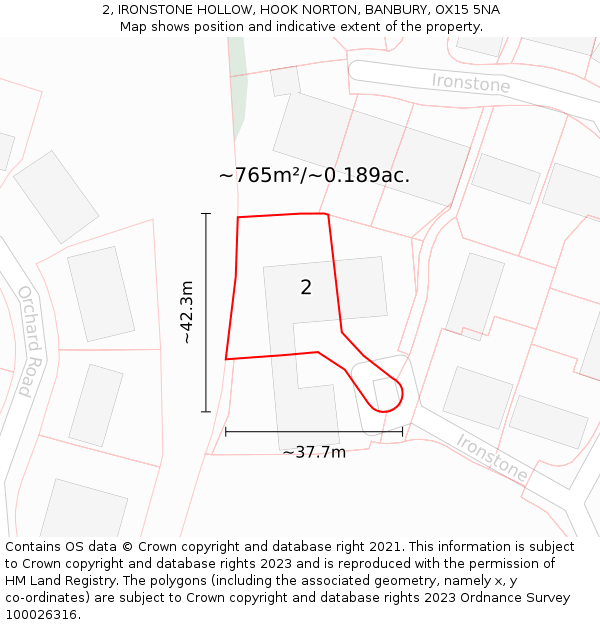 2, IRONSTONE HOLLOW, HOOK NORTON, BANBURY, OX15 5NA: Plot and title map