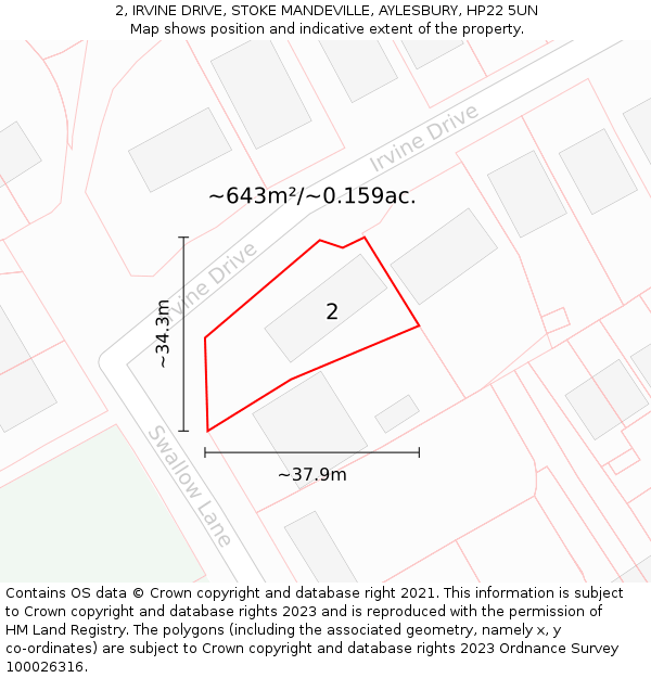 2, IRVINE DRIVE, STOKE MANDEVILLE, AYLESBURY, HP22 5UN: Plot and title map