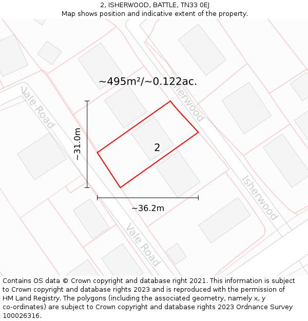 2, ISHERWOOD, BATTLE, TN33 0EJ: Plot and title map