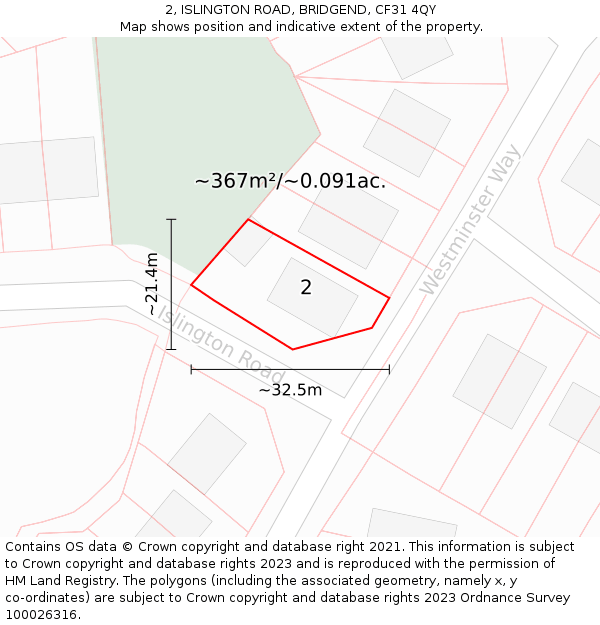 2, ISLINGTON ROAD, BRIDGEND, CF31 4QY: Plot and title map