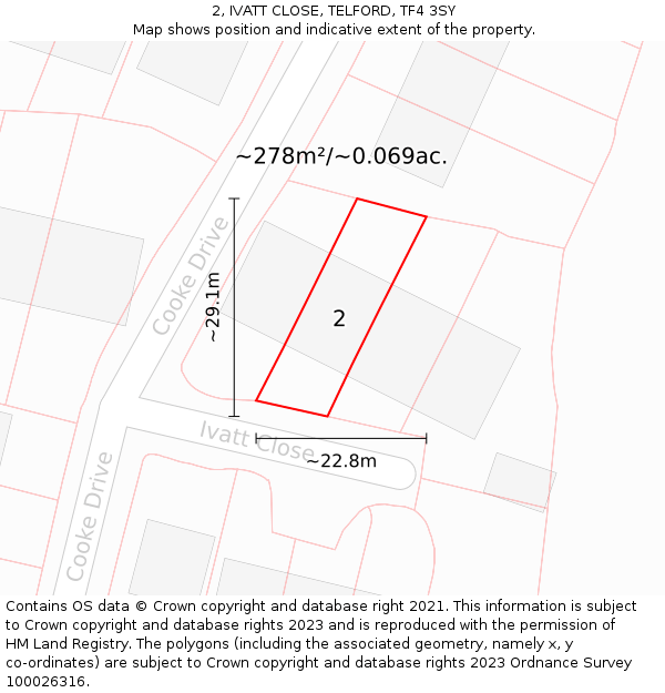 2, IVATT CLOSE, TELFORD, TF4 3SY: Plot and title map