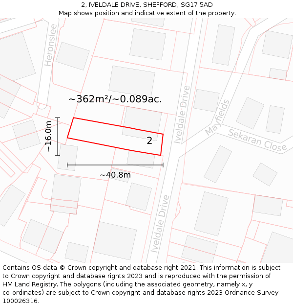 2, IVELDALE DRIVE, SHEFFORD, SG17 5AD: Plot and title map