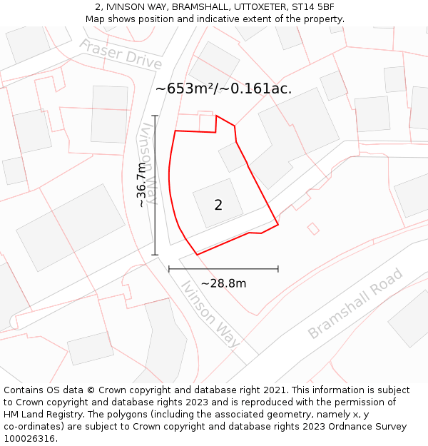 2, IVINSON WAY, BRAMSHALL, UTTOXETER, ST14 5BF: Plot and title map