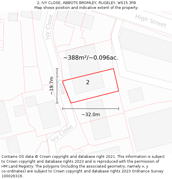2, IVY CLOSE, ABBOTS BROMLEY, RUGELEY, WS15 3FB: Plot and title map