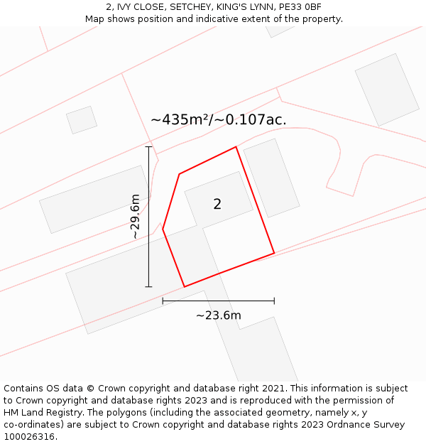 2, IVY CLOSE, SETCHEY, KING'S LYNN, PE33 0BF: Plot and title map