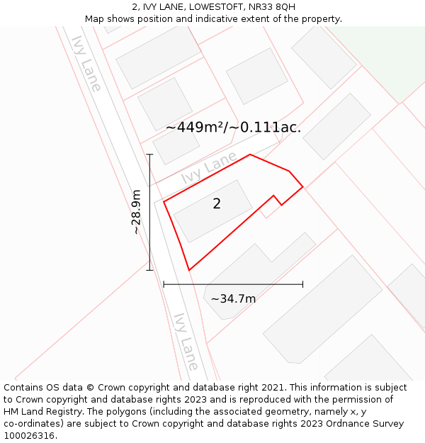 2, IVY LANE, LOWESTOFT, NR33 8QH: Plot and title map