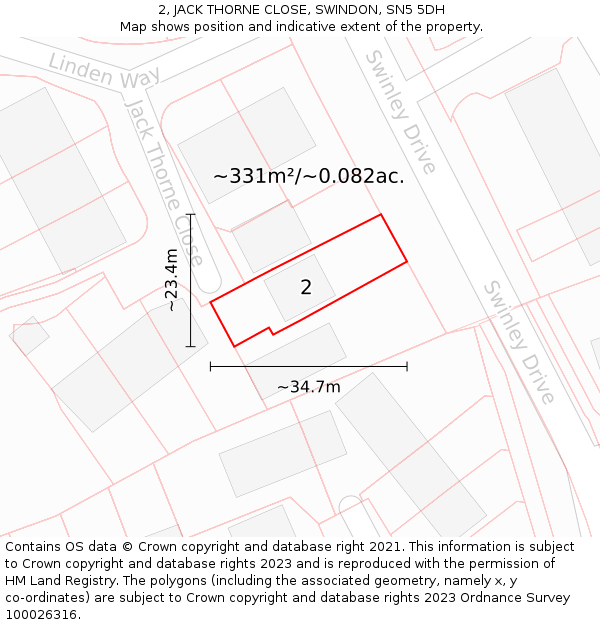 2, JACK THORNE CLOSE, SWINDON, SN5 5DH: Plot and title map
