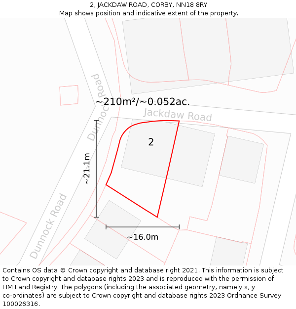 2, JACKDAW ROAD, CORBY, NN18 8RY: Plot and title map