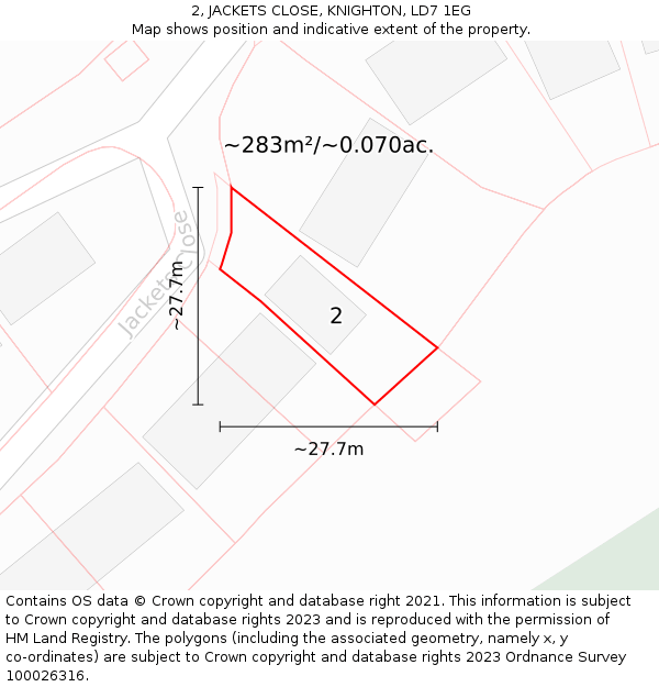 2, JACKETS CLOSE, KNIGHTON, LD7 1EG: Plot and title map