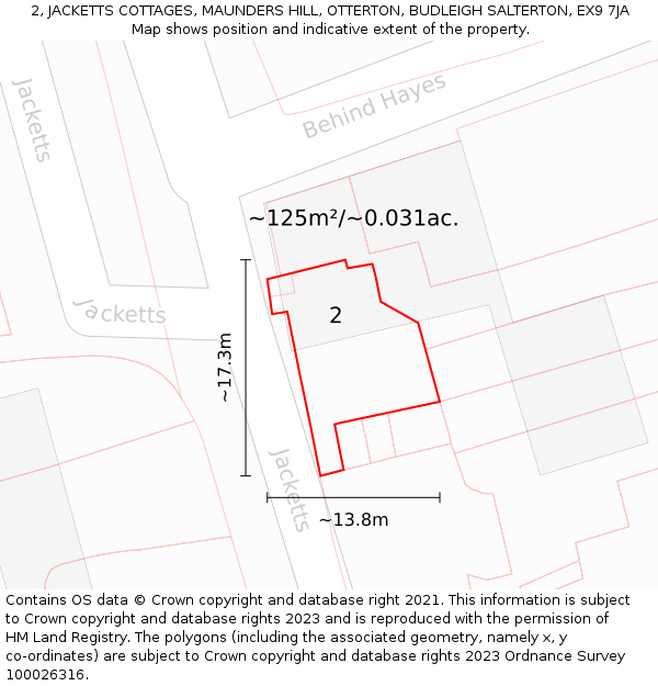 2, JACKETTS COTTAGES, MAUNDERS HILL, OTTERTON, BUDLEIGH SALTERTON, EX9 7JA: Plot and title map