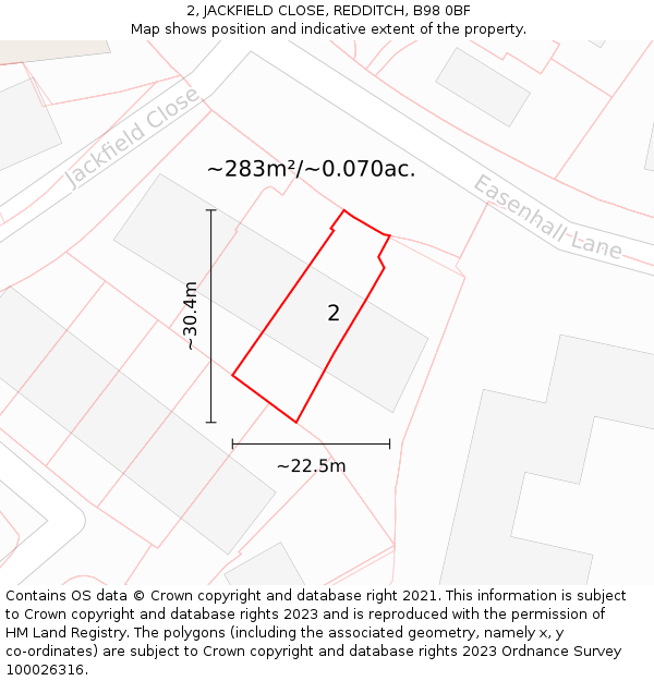 2, JACKFIELD CLOSE, REDDITCH, B98 0BF: Plot and title map