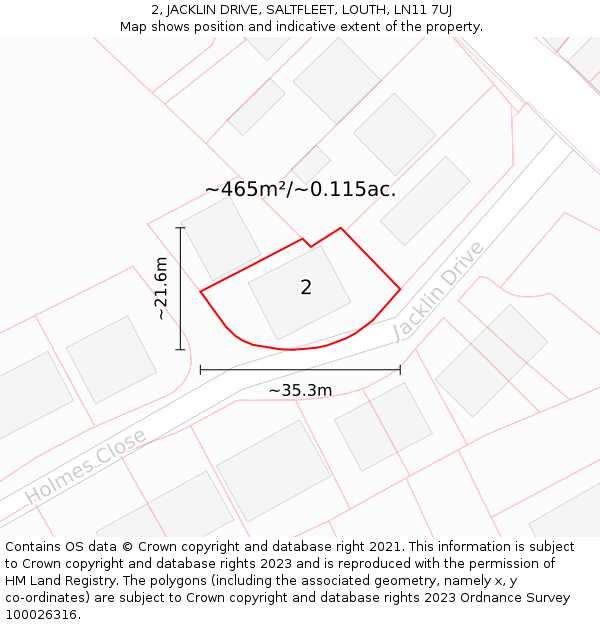 2, JACKLIN DRIVE, SALTFLEET, LOUTH, LN11 7UJ: Plot and title map