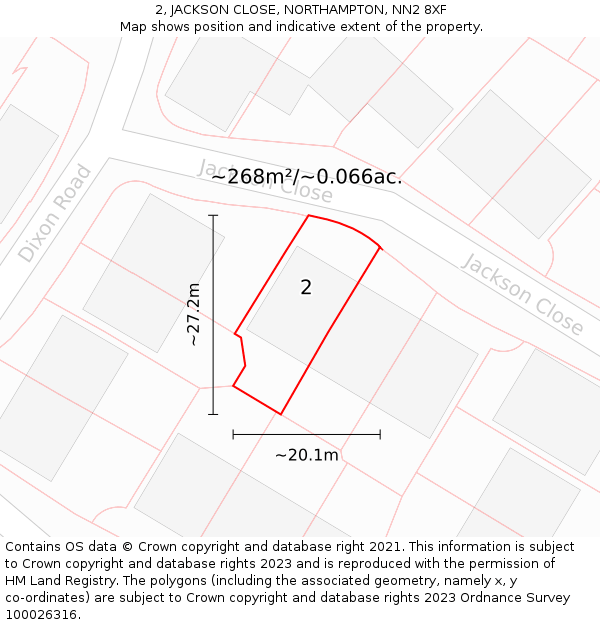 2, JACKSON CLOSE, NORTHAMPTON, NN2 8XF: Plot and title map
