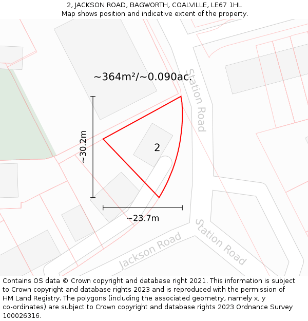 2, JACKSON ROAD, BAGWORTH, COALVILLE, LE67 1HL: Plot and title map