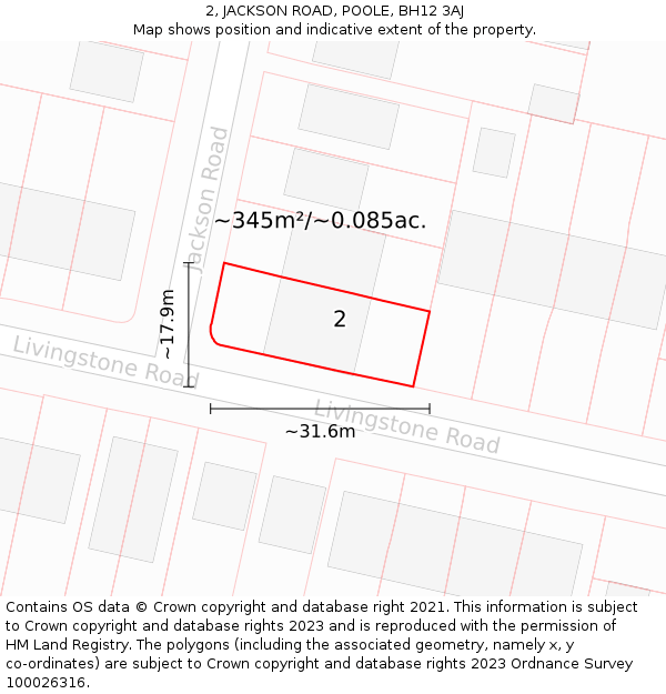 2, JACKSON ROAD, POOLE, BH12 3AJ: Plot and title map