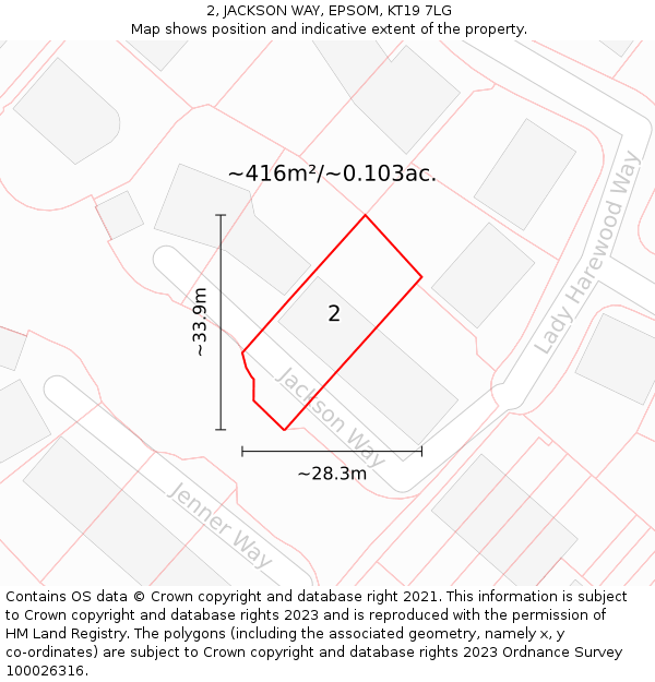 2, JACKSON WAY, EPSOM, KT19 7LG: Plot and title map