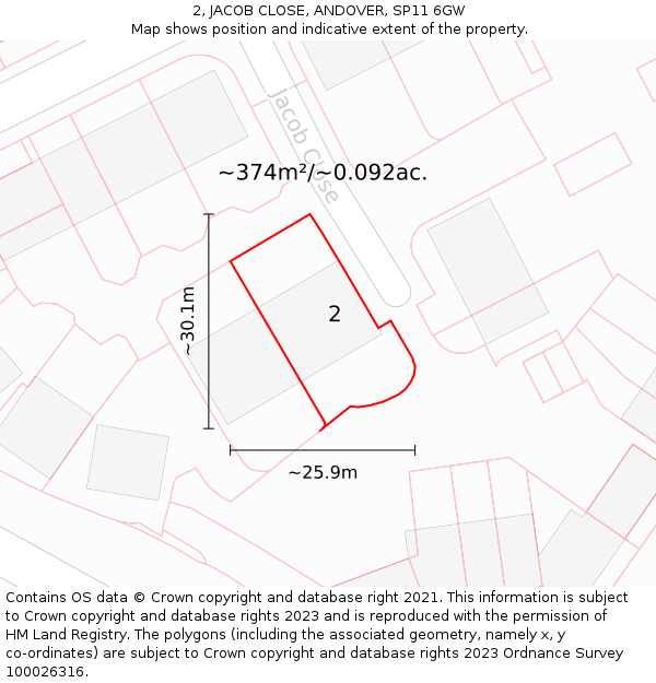 2, JACOB CLOSE, ANDOVER, SP11 6GW: Plot and title map
