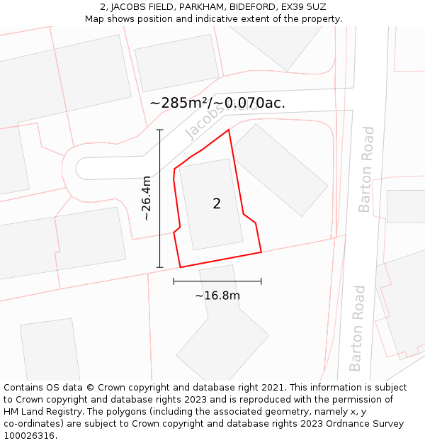 2, JACOBS FIELD, PARKHAM, BIDEFORD, EX39 5UZ: Plot and title map