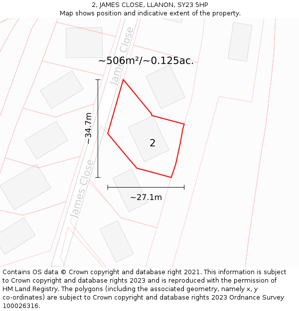 2, JAMES CLOSE, LLANON, SY23 5HP: Plot and title map
