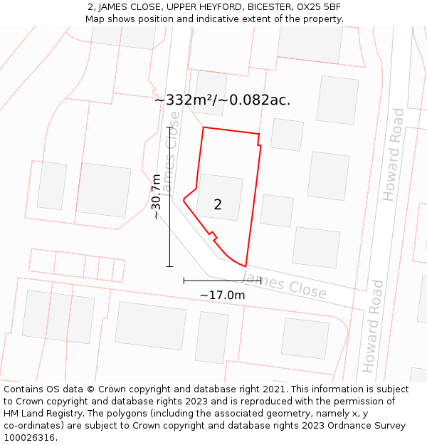 2, JAMES CLOSE, UPPER HEYFORD, BICESTER, OX25 5BF: Plot and title map