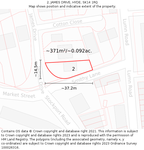 2, JAMES DRIVE, HYDE, SK14 1RQ: Plot and title map