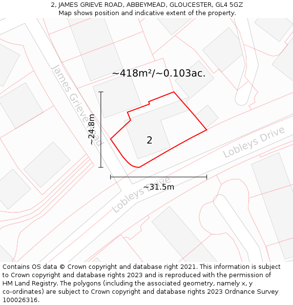 2, JAMES GRIEVE ROAD, ABBEYMEAD, GLOUCESTER, GL4 5GZ: Plot and title map