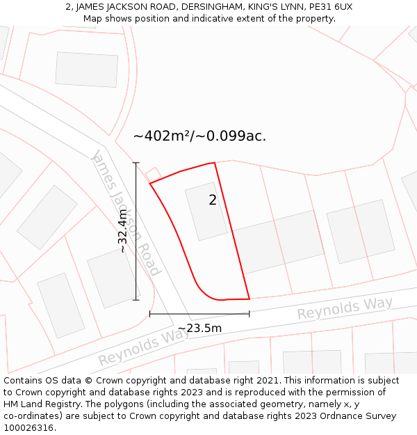 2, JAMES JACKSON ROAD, DERSINGHAM, KING'S LYNN, PE31 6UX: Plot and title map